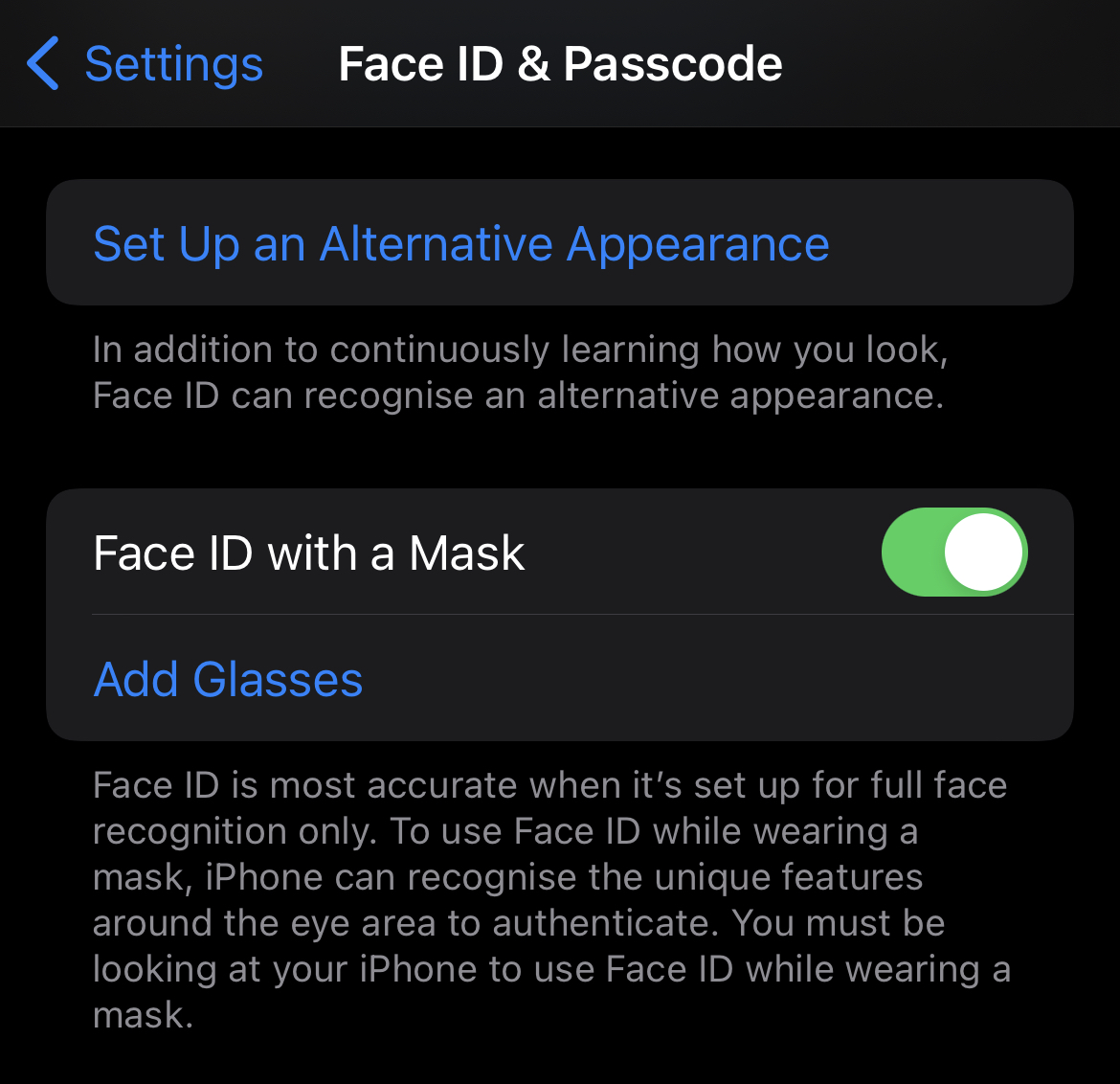 Face ID setting